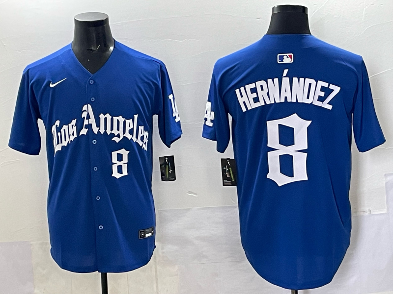 Men Los Angeles Dodgers #8 Hernandez Blue 2025 Nike MLB Jersey style 006